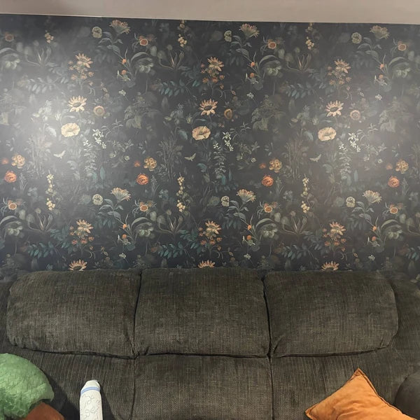 Dark Multicolor Botanical Floral Wallpaper in Carrie S.'s home