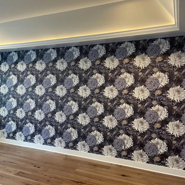 Midnight Blue Large Floral Wallpaper in Fran C.'s home