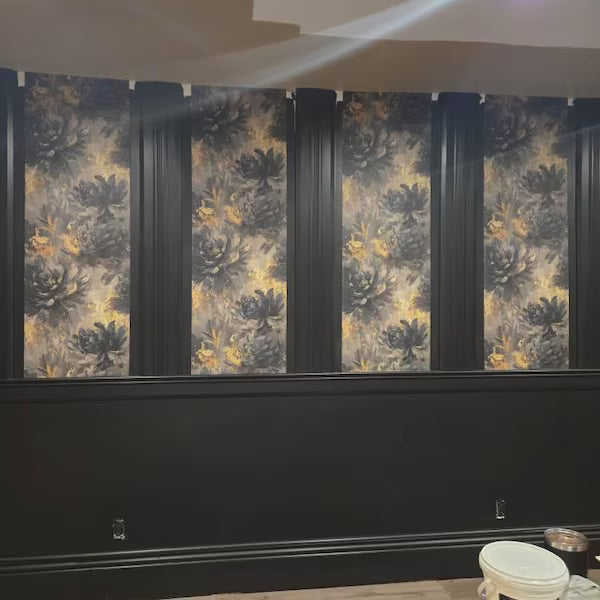 Deep Black and Gold Look Large Floral Wallpaper in Pam's home