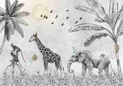 Safari Animals Sketch Wallpaper Jungle Wall Mural design