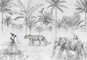 Exotic Jungle Animals Monochrome Wall Mural design