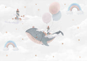 Whimsical Whale and Balloon Cloud Kids Mural design