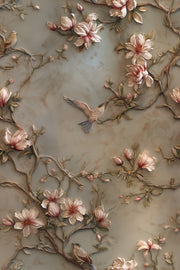 Gray and Pink Magnolia Bird Wallpaper design