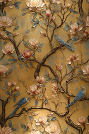 Vintage Beige Magnolia and Bluebird Wallpaper design