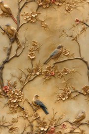 Golden Look Vintage Blossom and Bird Wallpaper design