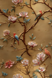 Golden Look Magnolia with Birds Luxury Wallpaper design