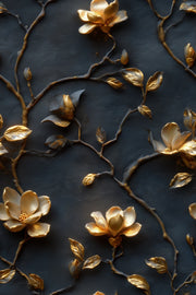 Gold Look Magnolia Branches on Dark Background Wallpaper design