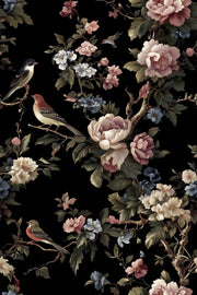 Dark Floral and Bird Motif Wallpaper design