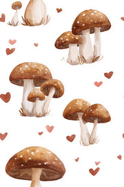 Soft White Mushroom and Heart Pattern Wallpaper design