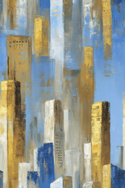 Blue and Gold Look Abstract Cityscape Wallpaper design