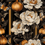 Black and Gold Look Peony Butterfly Floral Wallpaper design