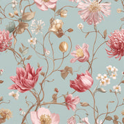 Soft Blue and Pink Large Floral Wallpaper design