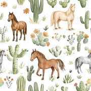 White Desert Cactus and Horse Pattern Wallpaper design