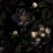 Charcoal Black Large Peony Floral Wallpaper design
