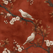 Rust Brown Blossom and Bird Classic Wallpaper design