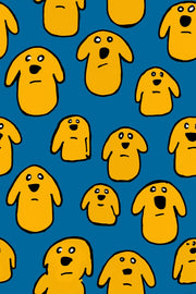 Vibrant Blue Cartoon Dog Pattern Wallpaper design