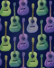 Navy Blue Colorful Guitar Music Wallpaper design