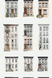 White Historic Brownstone Architectural Wallpaper design