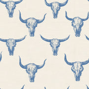 Cream and Blue Bull Skull Pattern Wallpaper design