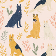 Cream Playful Dogs and Leaves Kids Wallpaper design