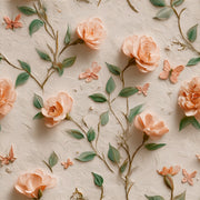 Peach Rose and Butterfly Floral Wallpaper design