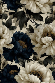Elegant Cream and Black Peony Floral Wallpaper design