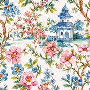 Cream Chinoiserie Floral Pagoda Wallpaper design