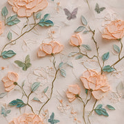 Peach Blossom Rose and Butterfly Wallpaper design