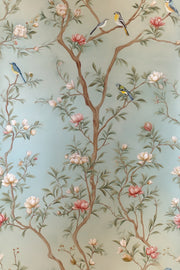 Soft Blue Cherry Blossom and Bird Wallpaper design