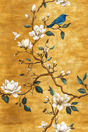 Golden Look Magnolia Blue Bird Chinoiserie Wallpaper design