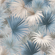 Soft Blue and Cream Palm Leaf Botanical Wallpaper design