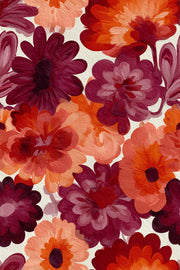 Bold Orange and Burgundy Floral Pattern Wallpaper design