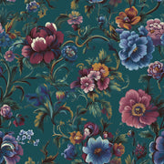 Dark Teal Multicolor Floral Pattern Wallpaper design