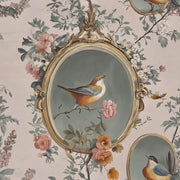 Vintage Beige Bird and Floral Motif Wallpaper design