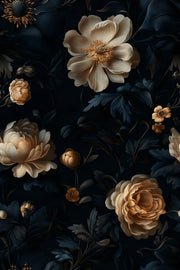 Dark Charcoal and Cream Large Floral Wallpaper design
