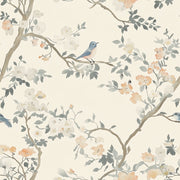 Cream Cherry Blossom and Bluebird Wallpaper design