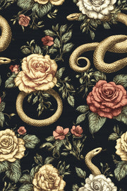 Moody Black and Gold Look Rose Snake Wallpaper design