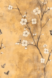 Warm Beige Cherry Blossom and Butterfly Wallpaper design