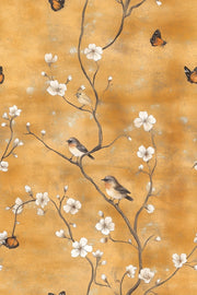 Golden Look Cherry Blossom and Bird Wallpaper design