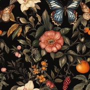 Elegant Black Floral and Butterfly Wallpaper design