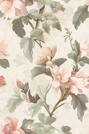 Cream Peony and Foliage Floral Wallpaper design