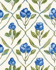 Bright Blue Floral Diamond Pattern Wallpaper design