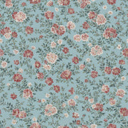 Soft Blue and Burgundy Rose Floral Wallpaper design