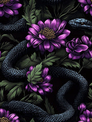 Dark Black and Purple Snake Floral Wallpaper design