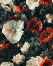 Dark Midnight Red and White Floral Wallpaper design