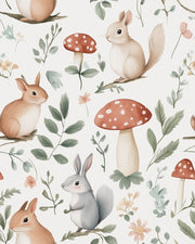 Cream Woodland Animal and Mushroom Kids Wallpaper design