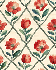 Cream and Red Tulip Trellis Wallpaper design