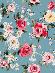 Vintage Blue and Pink Rose Floral Wallpaper design