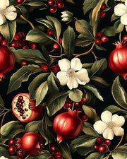 Rich Burgundy Pomegranate Floral Wallpaper design