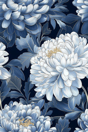 Navy Blue Bold Chrysanthemum Floral Wallpaper design